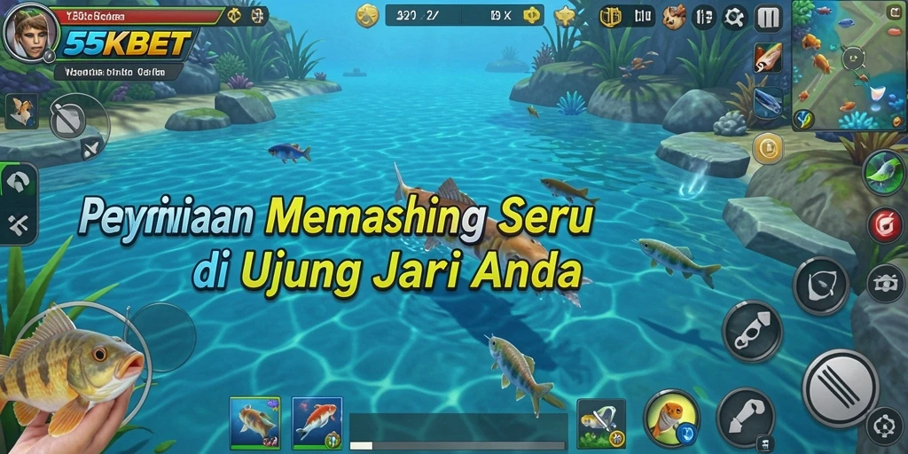 Screenshot gameplay 55KBET dengan aksi memancing yang mendebarkan.
