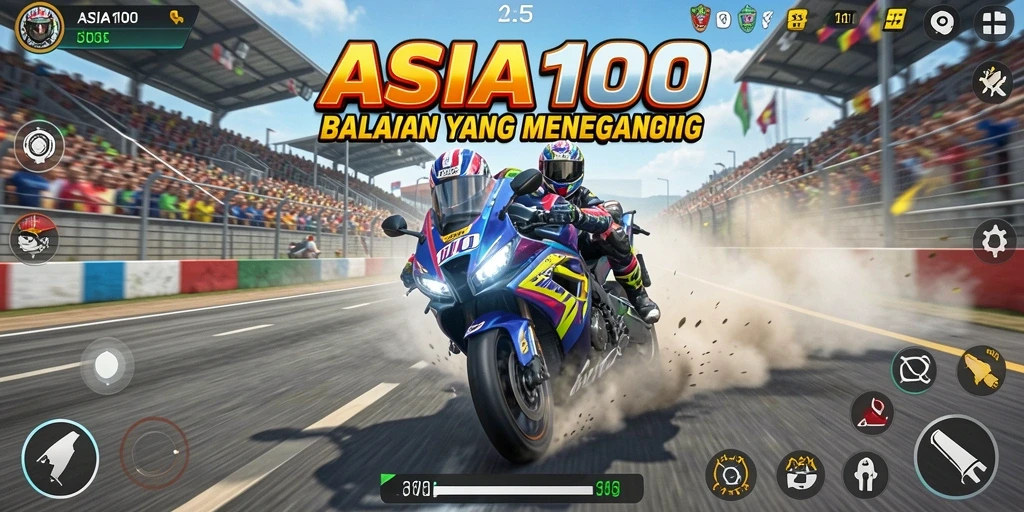 Gameplay seru ASIA100 dengan balapan motor yang mendebarkan.