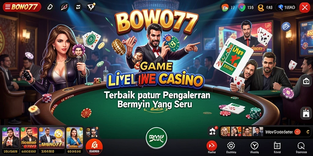 Screenshot utama BOWO77 menampilkan dealer profesional dalam permainan Live Casino.