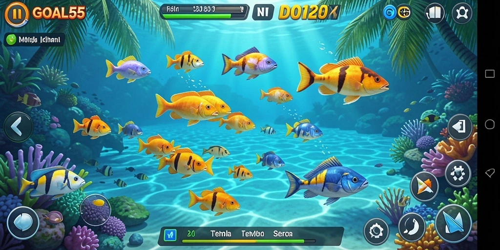 Tangkapan layar gameplay GOAL55 yang mendebarkan dalam Tembak Ikan.