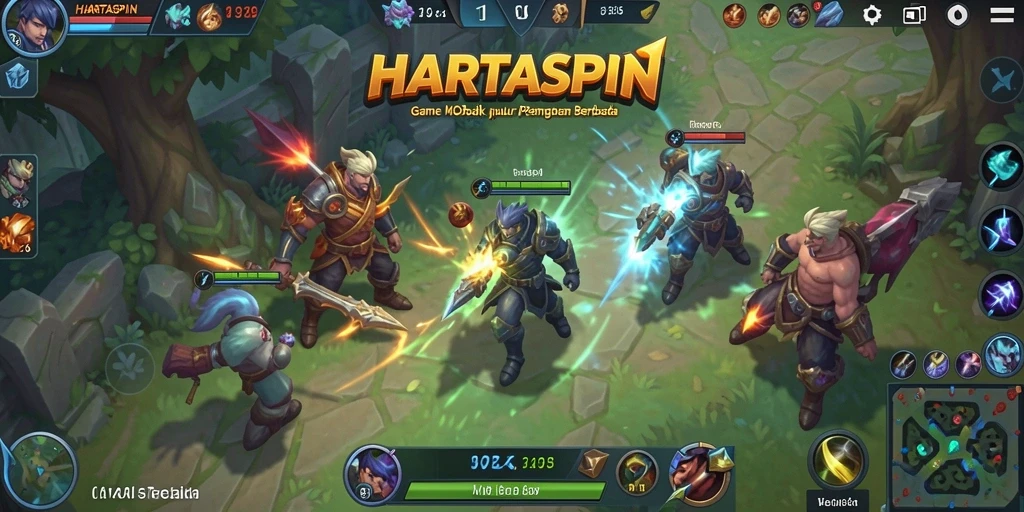 Tampilan gameplay HARTASPIN dengan aksi MOBA seru.