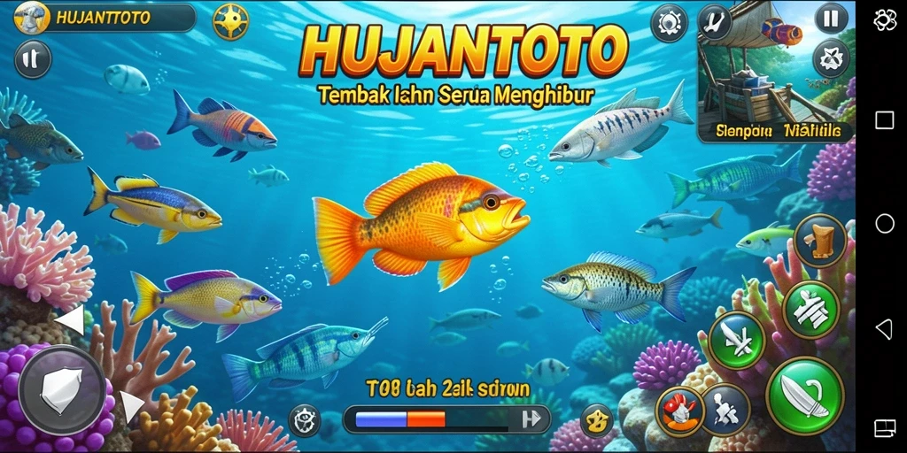 Gameplay seru di HUJANTOTO saat menembak ikan.