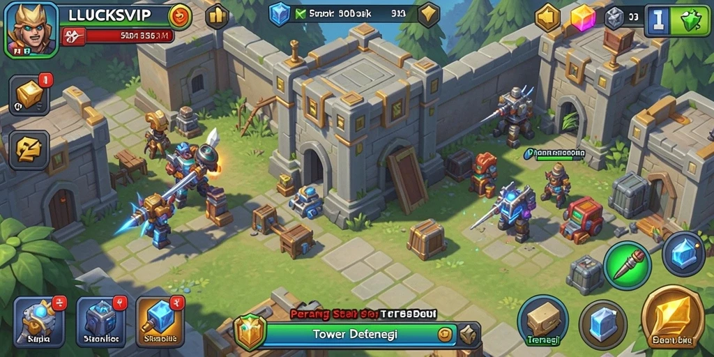 Tangkapan layar gameplay LUCKSVIP yang menampilkan menara pertahanan strategis.