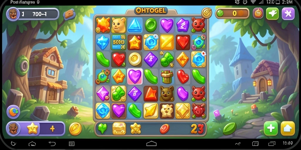 Tampilan gameplay OHTOGEL yang penuh warna dalam genre Match-3.