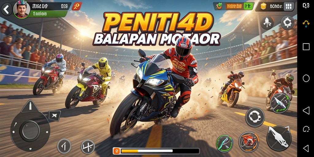 Screenshot utama PENITI4D menunjukkan aksi balapan motor yang mendebarkan.