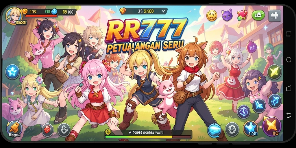 Tampilan gameplay yang mendebarkan dari RR777 dengan karakter anime ikonik.