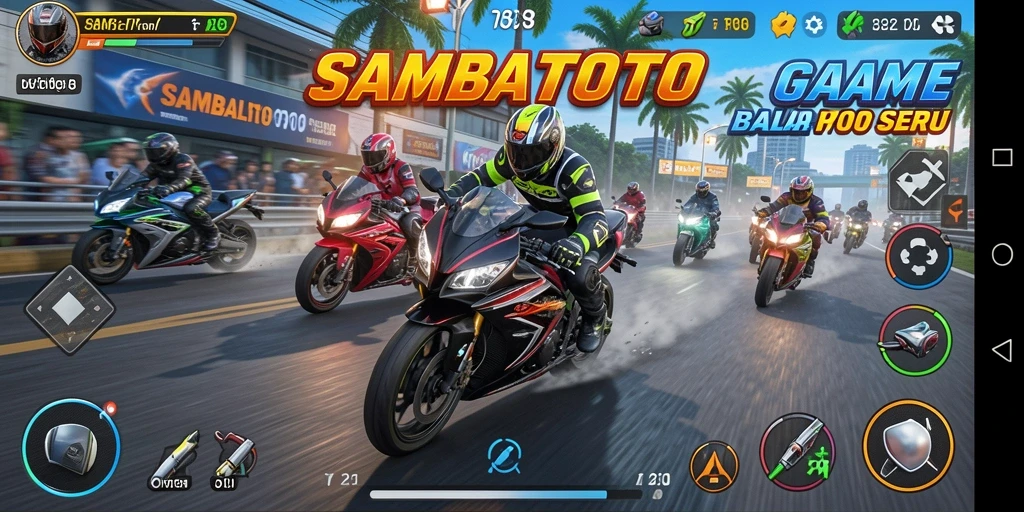 Tampilan gameplay SAMBALTOTO dengan balapan motor yang seru dan cepat.